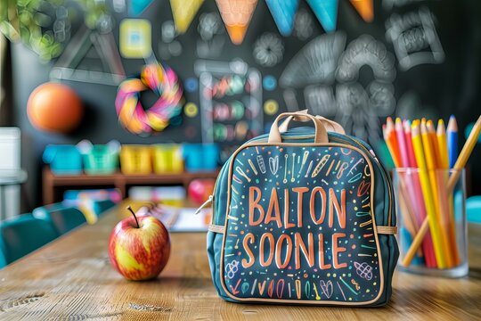 A lunch bag with a name on it placed on a table