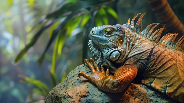 Close up of an iguana with skin that adapts to thermal fluctuations