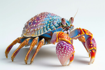 A beautiful fancy hermit crab on a white background