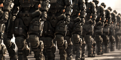  A highly skilled augmented squad advances with precision and power, showcasing their extraordinary capabilities.
