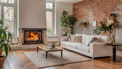 dise&ntilde;o de salon con chimenea