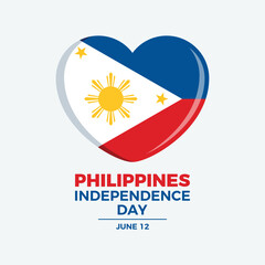 Philippines Independence Day poster vector illustration. Flag of the Philippines in heart shape icon vector. Template for background, banner, card. June 12 every year. Important day