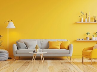 Beautiful interior of a living room with yellow walls and modern furniture, empty space for a text stock photo contest winner, 209348573, stock photography, interior design,