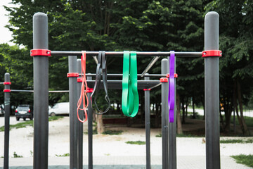 Fototapeta premium set of colorful latex rubber bands for fitness .