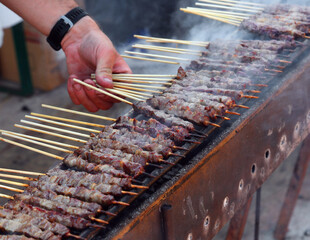 meat skewers called ARROSTICINI cooked on burning embers typical of the cuisine of Southern Central Italy