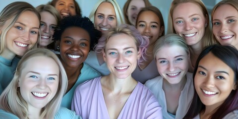 Obraz premium Capturing Businesswomen's Diverse Group Selfie as a Symbol of Teamwork and Global Success. Concept Team Building, Professional Photography, Global Success, Female Empowerment, Businesswomen