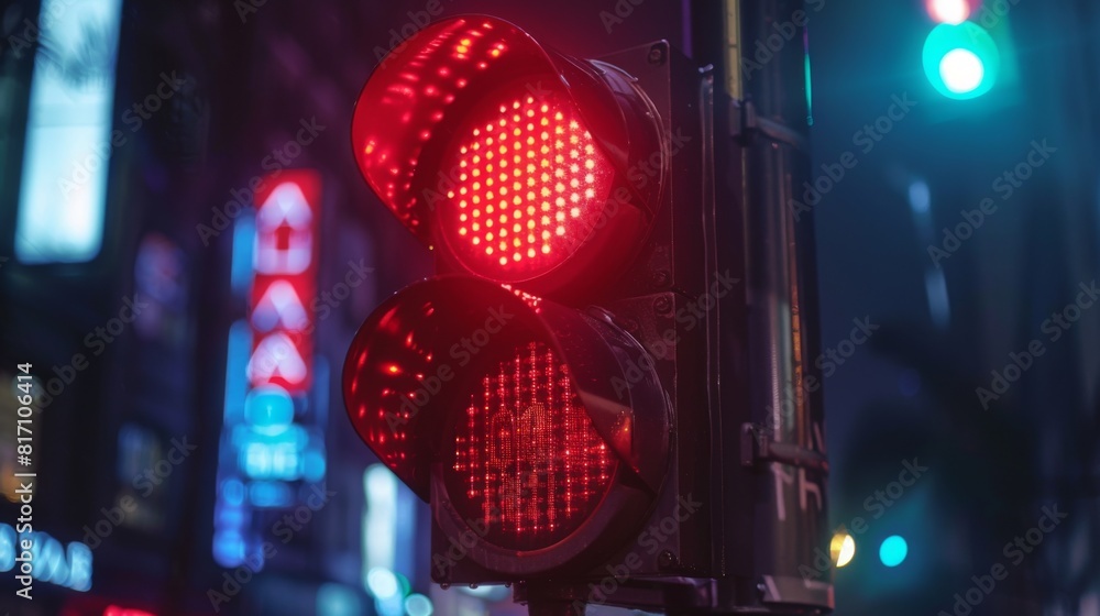 Poster Red traffic light with a countdown timer, indicating how many seconds remain before it changes to green.