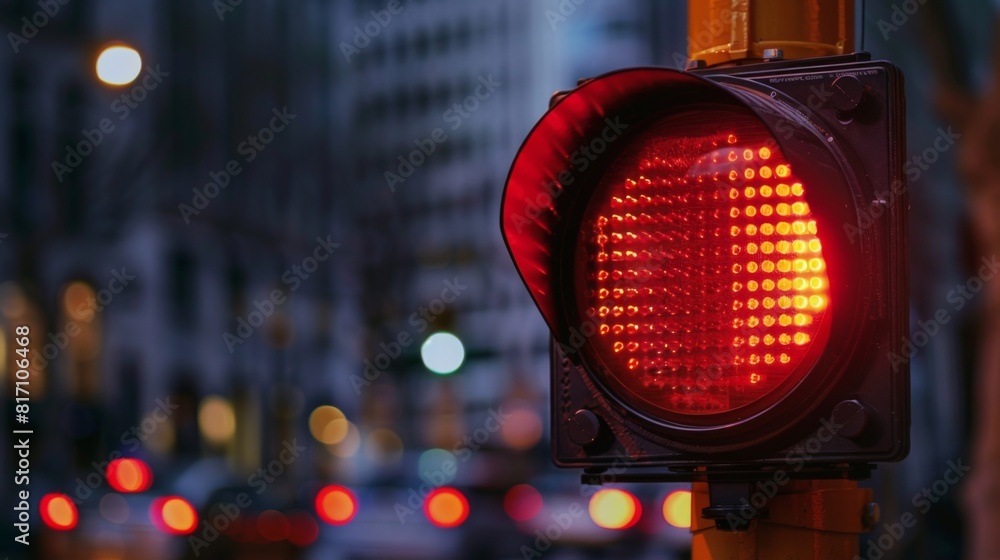 Poster Red traffic light with a countdown timer, indicating how many seconds remain before it changes to green.