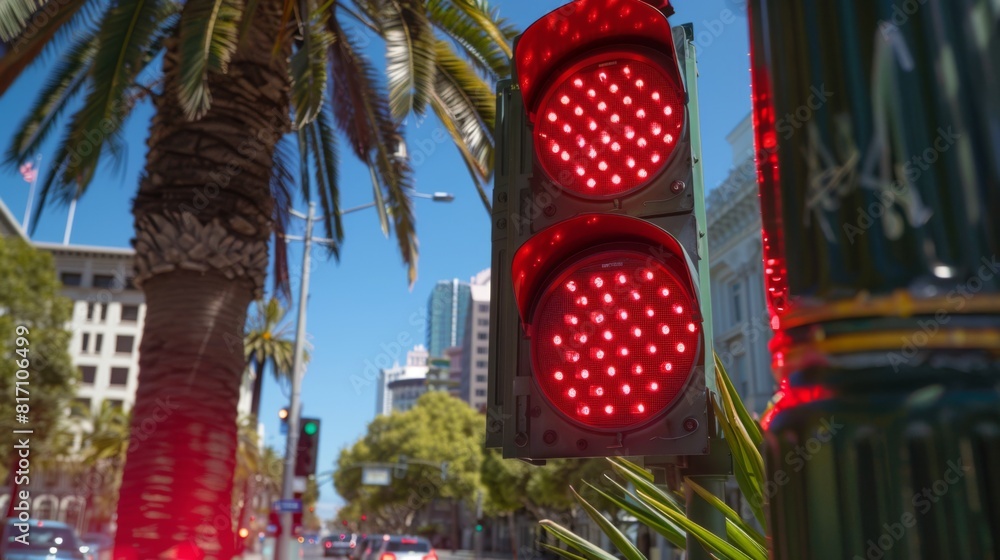 Poster Red traffic light with a countdown timer, indicating how many seconds remain before it changes to green.