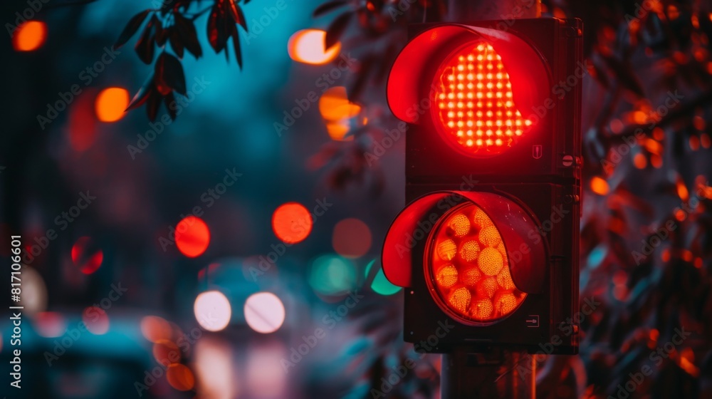 Poster Red traffic light with a countdown timer, indicating how many seconds remain before it changes to green.