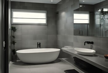 gray tiles modern bathroom empty
