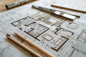 Multiple drawings and various pencils neatly arranged on a wooden table