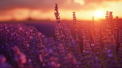 Beruhigende Abendstimmung: Lavendelfeld unter goldenem Himmel