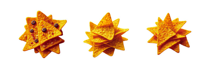 Fototapeta premium Set of illustration of Fried tortilla nacho chip, isolated over on transparent white background