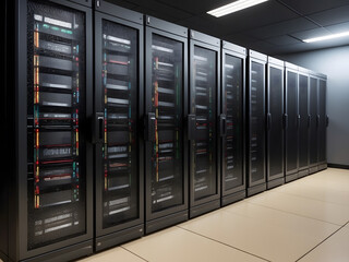 Server racks in computer network security server room data center, database, 