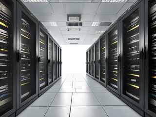 Server racks in computer network security server room data center, database, 