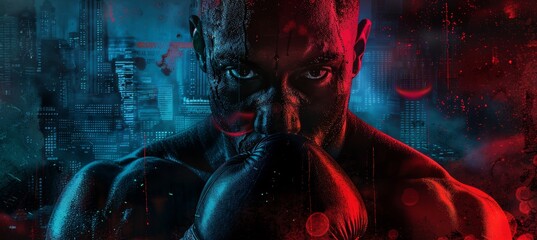 Intense Boxing Movie Poster Featuring Gritty Protagonist Against Urban Backdrop