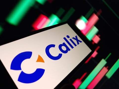 Konskie, Poland - May 15, 2024: Calix company logo displayed on mobile phone