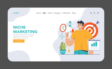 Niche marketing web or landing. Marketer hits target with precision