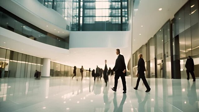 Group of Business People Walking in Office Building Generative AI