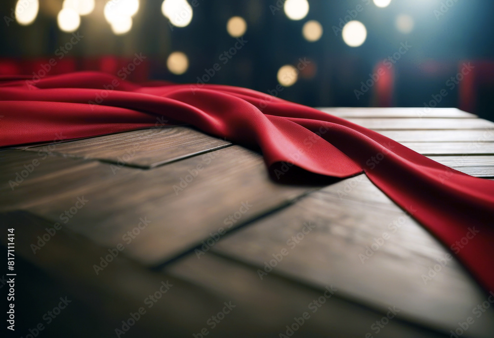 Poster 'wall backgroundmock product splay red blur curtain agonal banner wood table poduim display backgrou