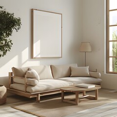 Interior of living room with mock up poster on the wall. Home design ai generative 