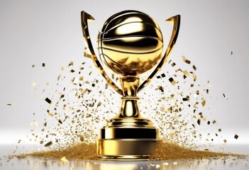 'concept. tournament Sport background. gold trophy winner award rendering illustration 3d basketball confetti cup Golden white isolated victory three-dimensional r' © sandra