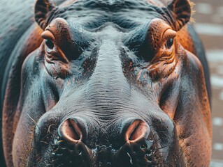 closeup of a hippo looking at camera, hippopotamus - dangerous, wild African mammal