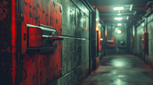 Underground bunker lab, close up on a secure antivirus storage unit, survival theme, realistic, Double exposure, fortified walls.