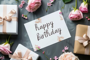 white greeting card with happy birthday theme on a decorative background