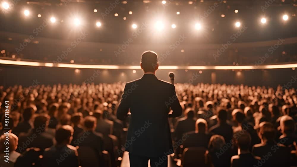 Aufkleber man in suit addressing audience generative ai