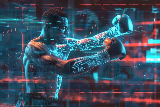 Futuristic Training: Boxer Using Holographic Interface in Digital-Physical Blend - Powered by Adobe