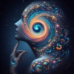 Infinite iridescent abstract colorful shapes pulsating and shimmering in a cosmic display