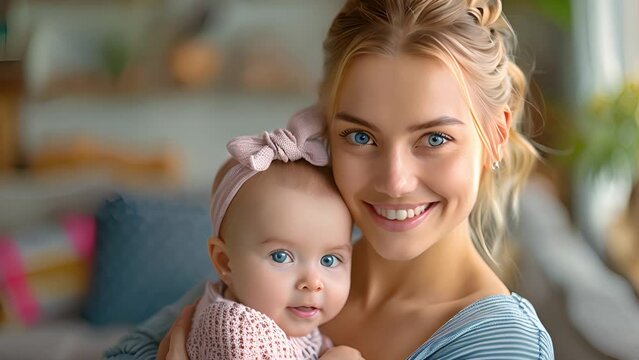 A woman stands cradling a baby in her arms.