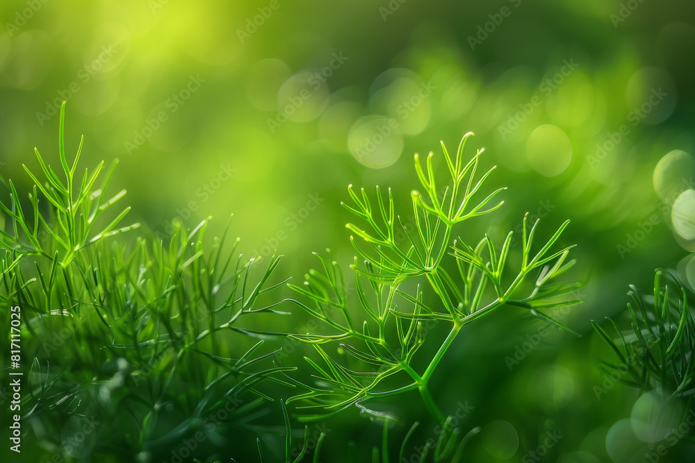 Poster a detailed view of a green dill plant with out-of-focus bokeh lights in the background