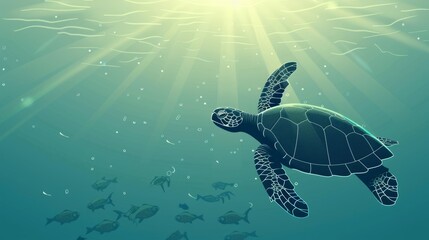 Obraz premium Turtle swimming in the ocean vector with copy space. world turtle day