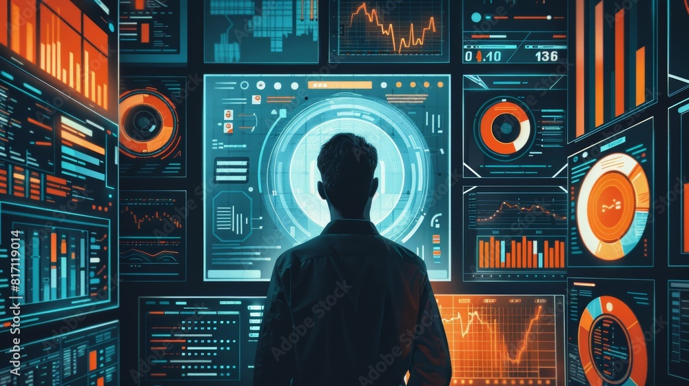 Poster futuristic ai-powered business analytics software poster with modern user interface