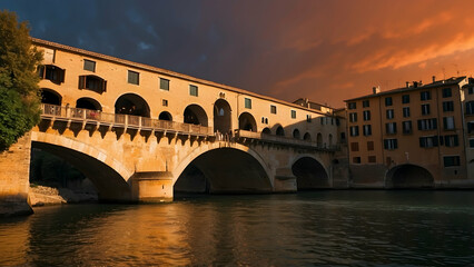 Obraz premium Historic bridge over serene water at dusk