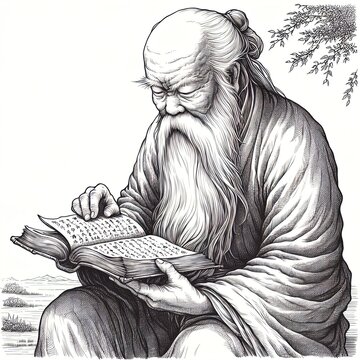 recommend clip art:  Ancient Chinese scholar, wiseman, philosopher, Laozi, Confucius, Illustration, Line art, Out line.
