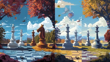 Seasonal Outdoor Chess Concepts in Varied Landscapes