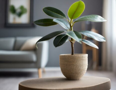 Fikus w doniczce w salonie