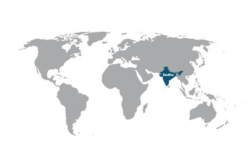 World map with indication of India vector map illustration