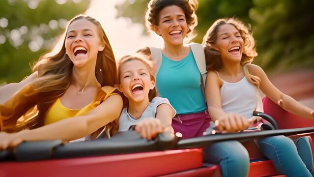 Family Riding on a Red Roller Coaster Generative AI