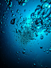 Air bubbles in blue water 