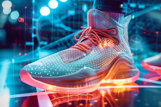 High-Tech Basketball Shoe Close-Up Showcasing Smart Features and Performance Tracking