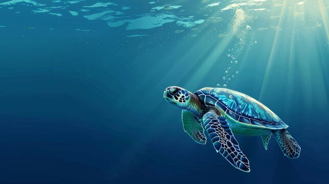 Turtle swimming in the ocean vector with copy space. world turtle day