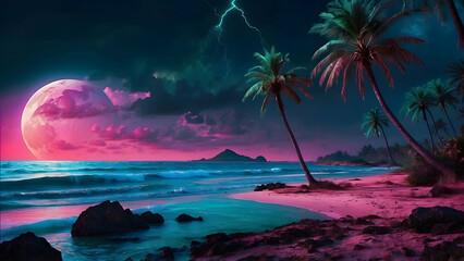 Vibrant digital art of a tropical beach