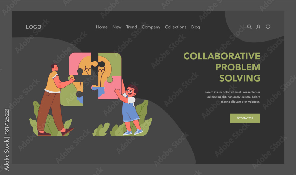 Poster collaborative problem solving concept. flat vector illustration
