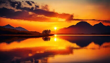 Obraz premium sunset over lake