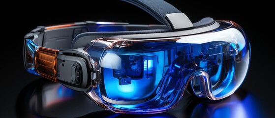 Virtual reality quantum interface, top view, immersive control system, electric blue and silver, digital binary as object, Analogous Color Scheme